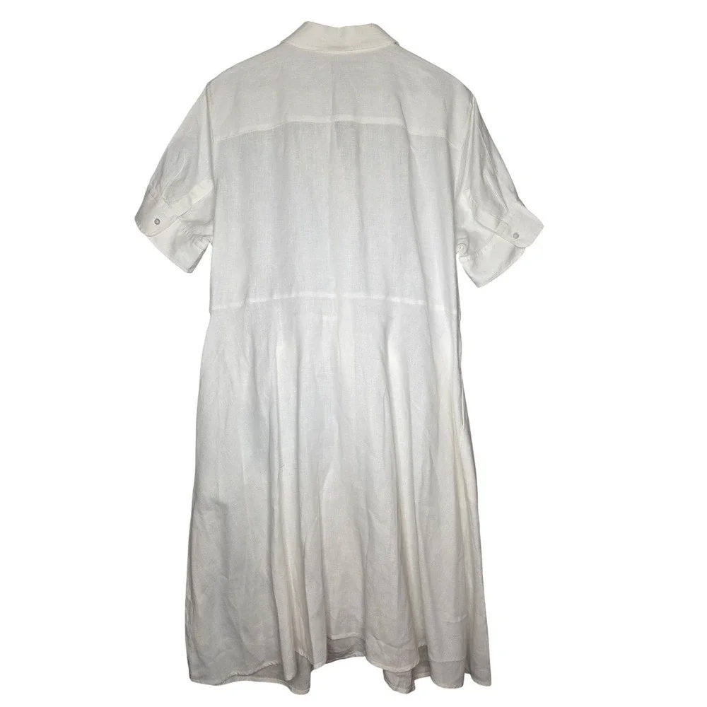 Lauren Ralph Lauren Tie Front Linen Shirtdress White Midi Short Sleeve 16W - Picture 3 of 12
